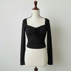 Y2K Black Popcorn Milkmaid Top - textured Whimsigoth / Coquette M
